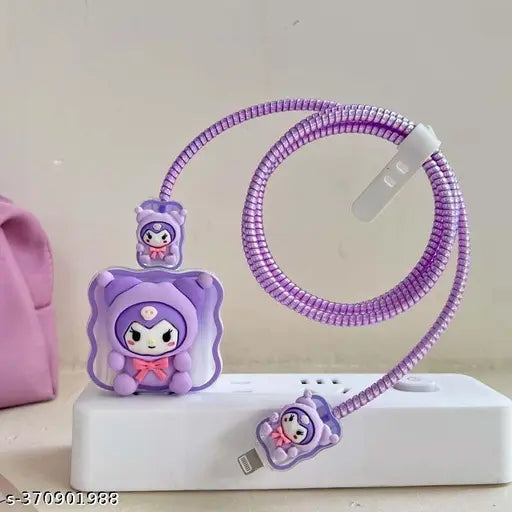 Charger Cover for i-Phone 18W-20W Charger, 3D Cartoon Design Cat Purple, Spiral