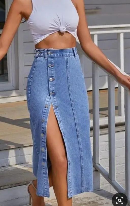 High Waist woman denim skirt- Blue