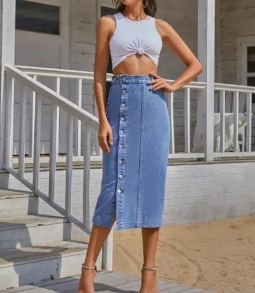 High Waist woman denim skirt- Blue