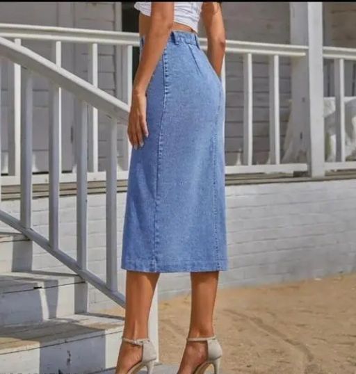 High Waist woman denim skirt- Blue