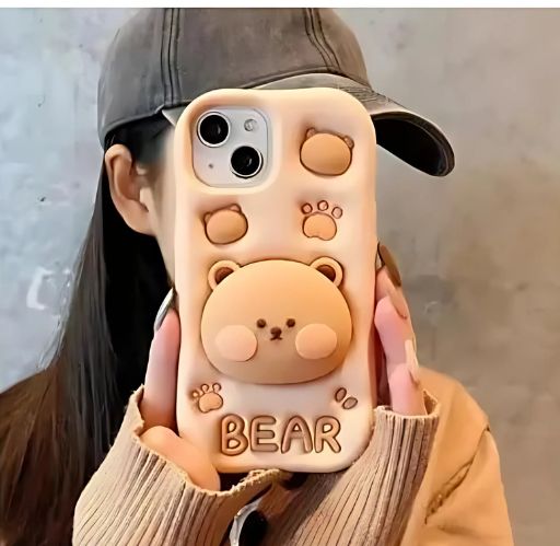 Iphone 13 Elevate Cute Case Cover, 3D Fun Cartoon Bear Design Case with 360 Camera Protection and Shockproof