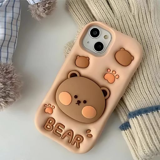 Iphone 13 Elevate Cute Case Cover, 3D Fun Cartoon Bear Design Case with 360 Camera Protection and Shockproof